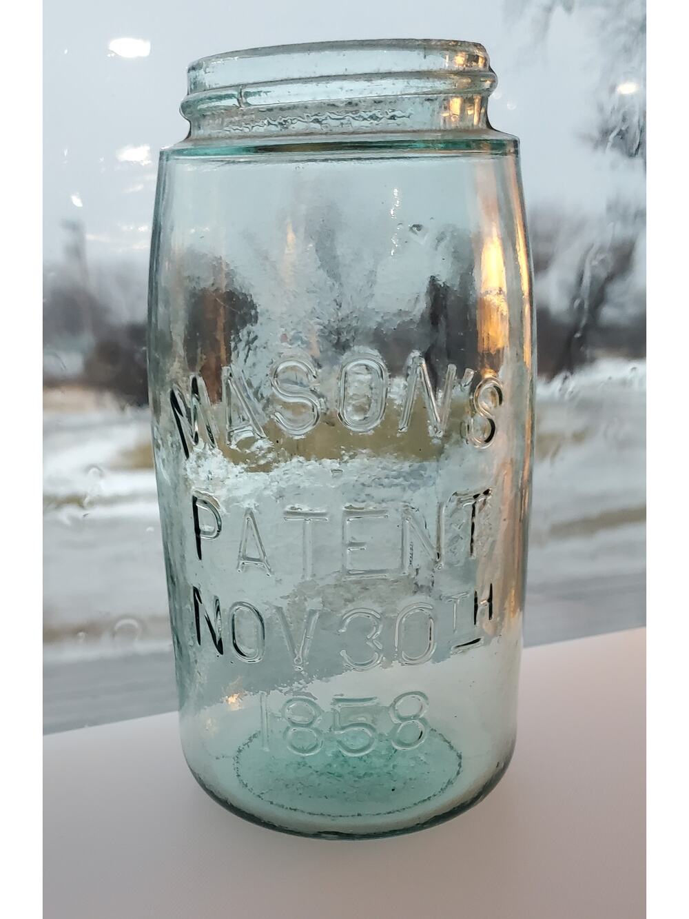 Green Mason's Canning Jar Patent Nov 30th, 1858, Qt Rb 1787